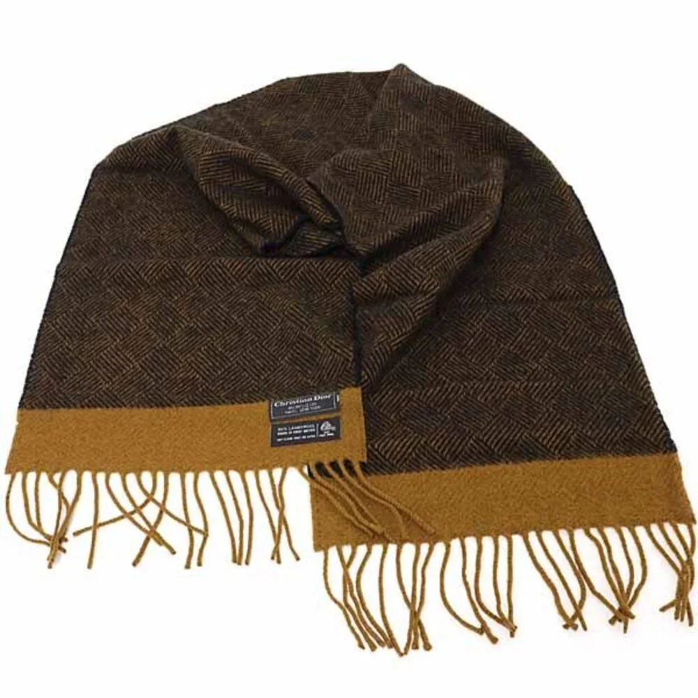 Christian Dior Monsieur Lamb's Wool Scarf Black Brown - Picture 3 of 6